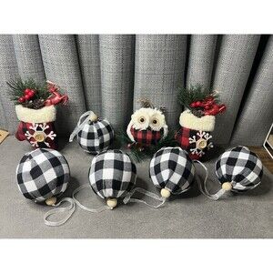 Hobby Lobby Buffalo Plaid Mitten Deer Owl Check Bauble Farmhouse Ornaments Lot